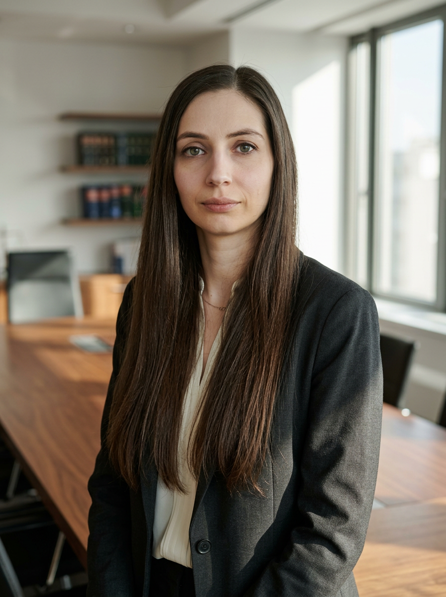 Rechtsanwältin Charlotte Elger-Günther steht im Besprechungsraum der Kanzlei am Tageslichtfenster.